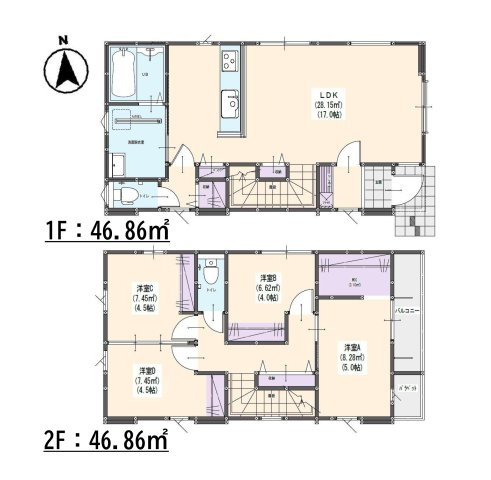 春日市松ヶ丘6丁目第1-2棟（2号棟）の間取り|全居室収納付きで便利です。