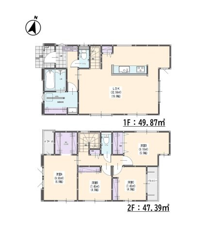 春日市一の谷1丁目第1-3棟（1号棟）の間取り|全居室収納付きで便利です。