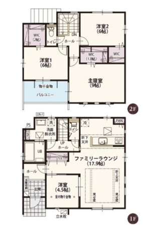 【間取り】 | 前橋市荒牧町　新築住宅 | 暖かな日差しが差し込む4LDK
2F全室WIC付きです！