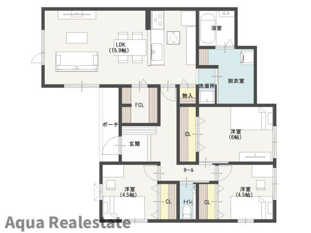 高松市香川町浅野の新築一戸建の間取り