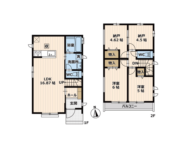 【間取り】 | 志木市柏町1丁目　新築一戸建住宅　全2棟　(丸井志木店) | 2LDK＋納戸の使いやすい間取り。ライフスタイルに合わせて柔軟に活用できます。