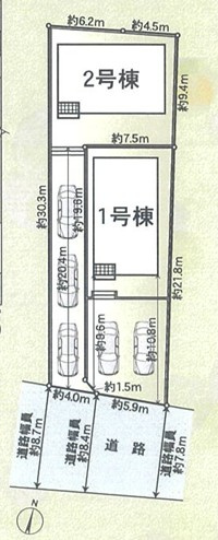 【同施工物件ご案内可能】知多市八幡東大平地　全2棟の区画図|全体区画数｜全2棟　　　　　　　　　　　　　　　　　　　　　　　　　　　　
◆駐車並列２台可能！(但し、車種による)
◎まずは、お気軽にお問い合わせください。現地を案内しながら周辺環境も見て頂けます。