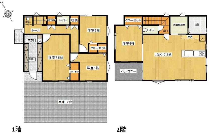 流山市松ヶ丘６丁目新築戸建の間取り|南西向き・4LDK