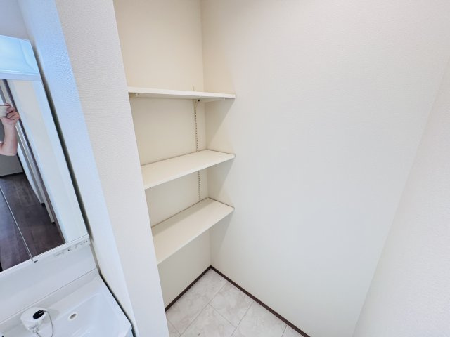 松戸市中金杉4丁目新築戸建【小金北小学校:7分】の脱衣所|脱衣所収納スペース