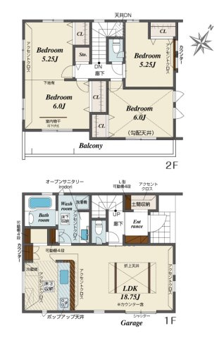 入間郡三芳町大字北永井の新築一戸建の間取り|18.75帖の広々ＬＤＫ！
3LDKから4LDKへ変更可能なフレキシブルタイプ♪
