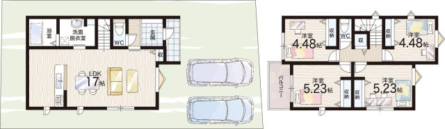 ●奈良市西ノ京町　第1期　新築一戸建ての間取り|1号地