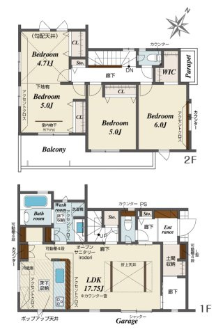 入間郡三芳町大字北永井の新築一戸建の間取り|17.75帖の広々ＬＤＫ！
3LDKから4LDKへ変更可能なフレキシブルタイプ♪