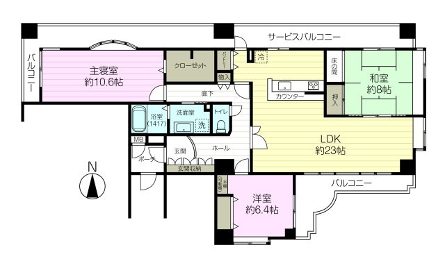 グランミュゼ香櫨園の間取り|専有面積115.4㎡、バルコニー面積35.89㎡、3LDK 