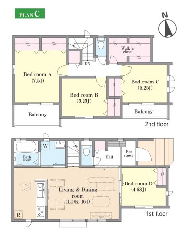 西馬橋4丁目新築戸建【旭町小学校:6分】の間取り|C号棟：4LDK