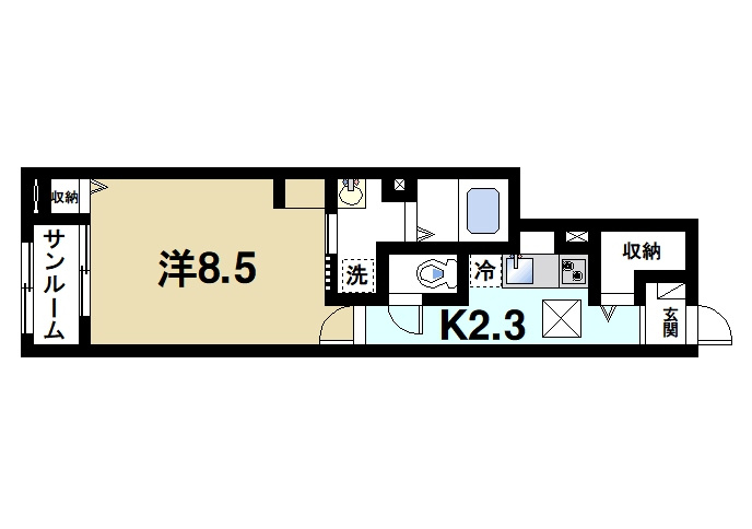 アメニティプラザ朱雀Ⅱの間取り|ゆったりと暮らせる1Kの間取りです。