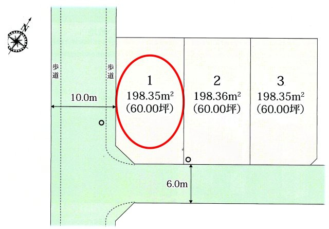 ワイウッドコート前橋市荒牧町第５期　1号棟の区画図|駐車場３台ご用意しています！来客時も重宝します♪
並列駐車なので、車の出し入れもしやすいですよ！