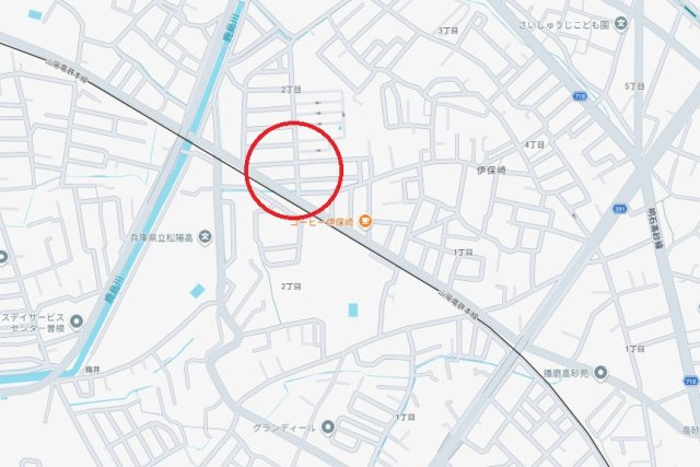 高砂市伊保崎2丁目　　山陽電鉄「曽根駅」徒歩9分の地図