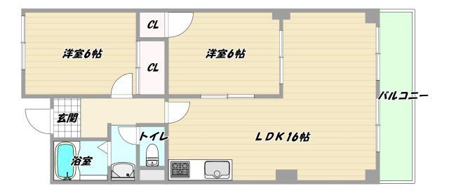 大阪市東淀川区東中島２丁目の賃貸マンションの間取り