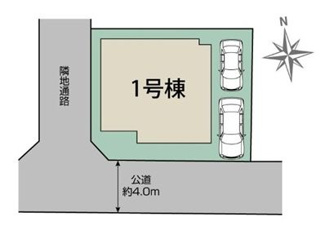 【区画図】 | 秦野市鶴巻南3丁目 全1棟 | 南側4m道路　カースペース２台（車種による）