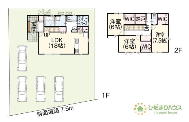 【間取り】 | 土浦市中村南1丁目　新築戸建　2号棟 | リビングを通って2階に上がるリビングイン階段で、コミュニケーションがとりやすい☆
（2号棟）