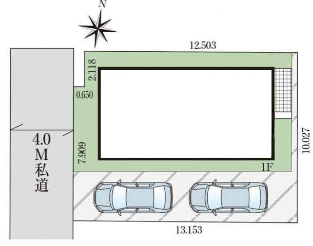吉川市中曽根1丁目　中古戸建の区画図|カースペース縦列2台駐車可能
