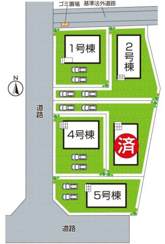 ●19(土)～23(水)現地説明会！生駒郡平群町若葉台　第1期　新築一戸建ての区画図|全５区画