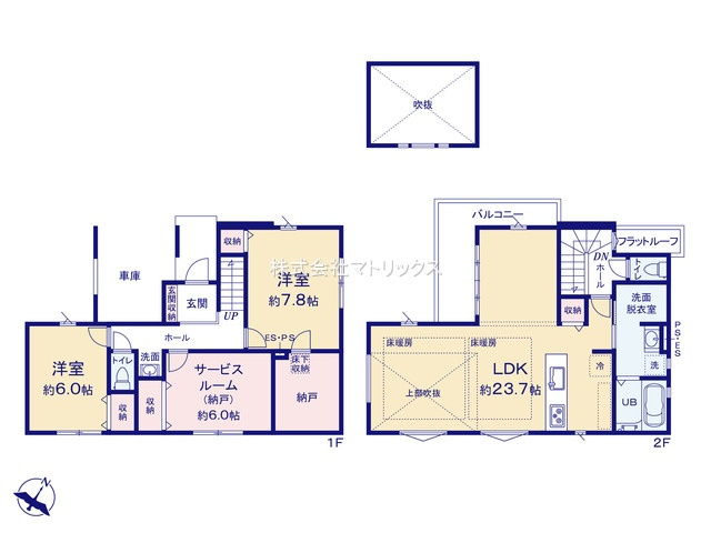 練馬区大泉学園町2丁目　23帖吹抜けLDK　大型邸宅の間取り|2LDK+S+納戸+カースペース2台分　敷地面積 110.23ｍ2　建物面積 120.74ｍ2(車庫部分 10.55ｍ2含む)