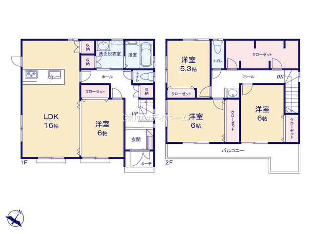 春日部市中央第6期　新築一戸建ての間取り