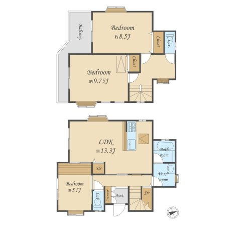 和光市下新倉5丁目　南東角地　新規リフォーム住宅の間取り|3LDK+グルニエ　土地面積103.07m2　建物面積94.76m2
