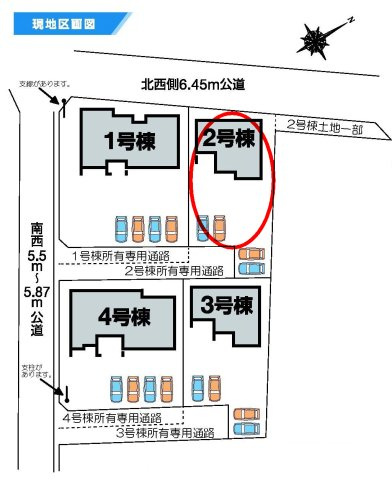 第3榛東村広馬場　新築戸建　2号棟の区画図|駐車場4台ご用意しています！来客時も重宝します♪