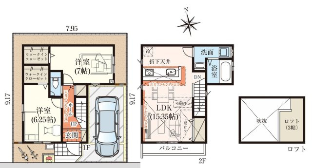 流山市美原３丁目新築戸建（美原５期）の間取り|南向き・2LDK+ロフト