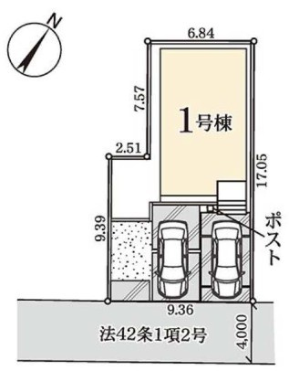 八潮市古新田　新築戸建の区画図|カースペース並列2台駐車可能