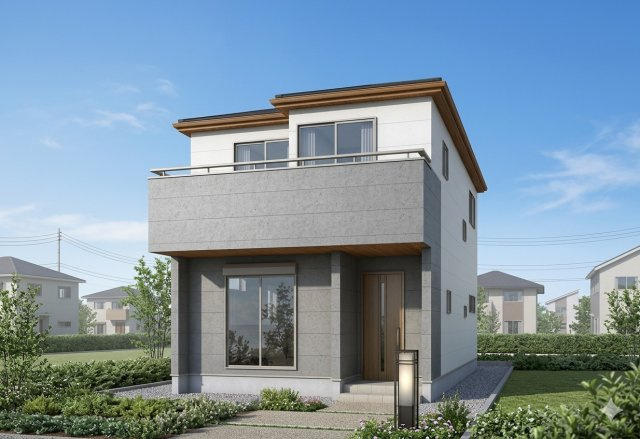 八潮市古新田　新築戸建の外観パース|完成予想図にCGによる画像処理を行っています。実際とは多少異なる場合がございます。