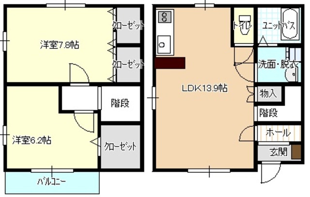 めるべぃゆの間取り|2LDKタイプです