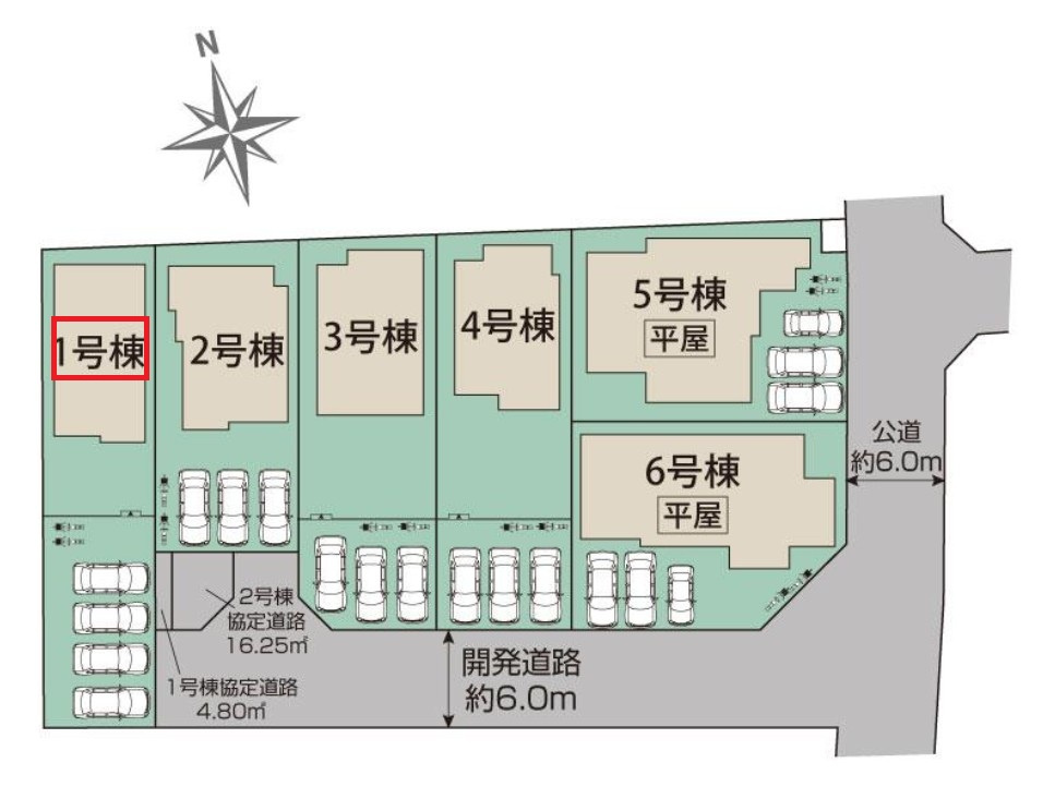 ブルーミングガーデン宇都宮市江曽島町の区画図|【全6棟】各号棟の詳細については、お気軽にお問い合わせください♪
