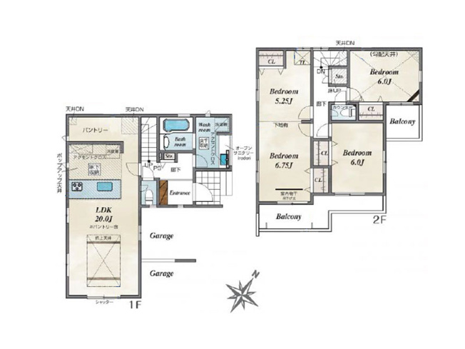 【間取り】 | 川越市藤原町　新築一戸建住宅　全5棟　(ふじみ野店) | 1号棟/LDK20帖、主寝室12帖の大空間！将来的に間仕切りし4LDKへの間取り変更も可能です。(間仕切り壁工事/別途有償)※図面を基に作成しています。現況と異なる場合は現況を優先いたします。