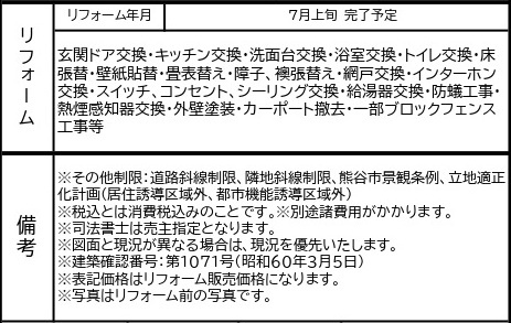 中古戸建　熊谷市小島776-11（リフォーム住宅）の構造・工法・仕様