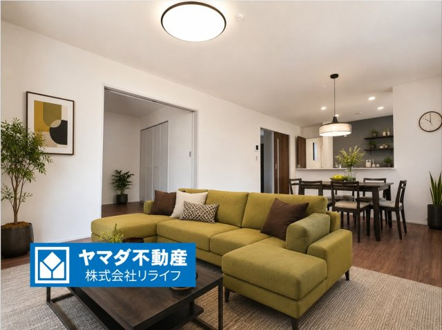 リーブルガーデン　各務原市川島緑町　全2区画分譲の居間・リビング|※家具はCGによるイメージ　明るい日差しをふんだんに取り込んだリビングダイニングは家族の笑顔につつまれた素敵な空間になります。
一建設の家は精度が高く丈夫な工法を採用！