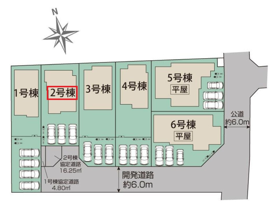 ブルーミングガーデン宇都宮市江曽島町の区画図|【全6棟】各号棟の詳細については、お気軽にお問い合わせください♪