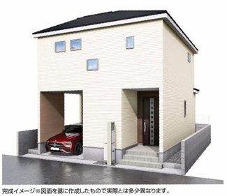 【外観パース】 | 【仲介手数料無料！！】日野市日野　新築戸建て（全1棟）1号棟　5080万円 | 本パースは、イメージ図につき、風景、建物、植栽などについては施工後の現物との差異が生じます
つきまして本パースによって生じたいかなる損害については一切責任を負いません