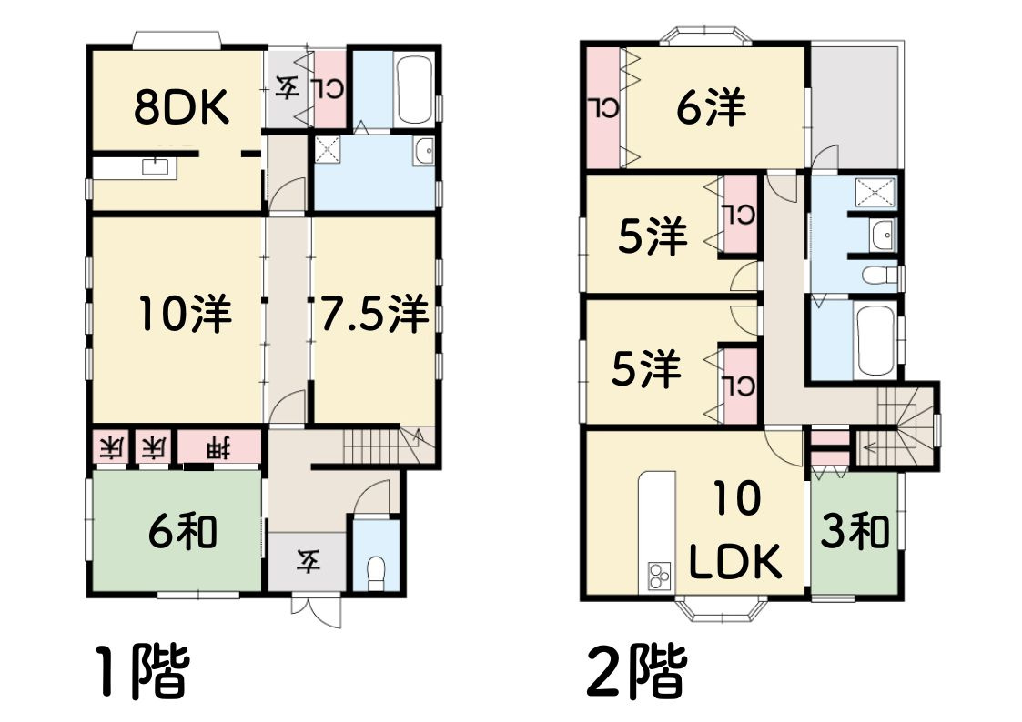 【2世帯対応住宅】吾川郡いの町天王南5丁目　中古一戸建ての間取り|ゆとりある6LDK！大家族にもおすすめの間取り！