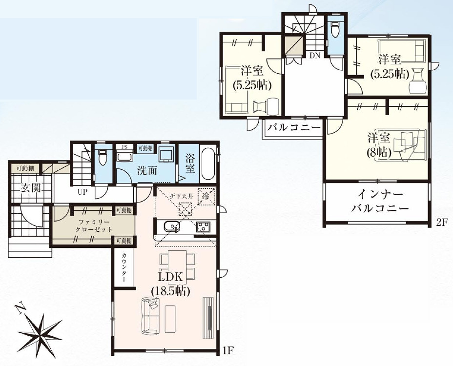 宜野湾市野嵩2期（全2棟）の間取り|1号棟　3988万円