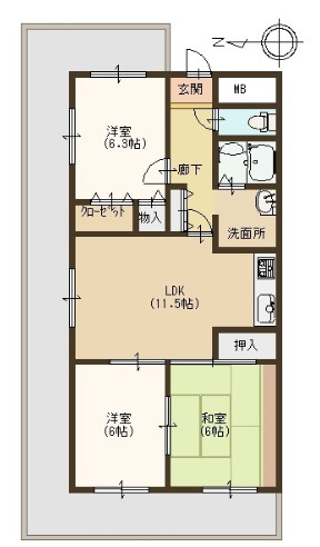 明石東二見スカイハイツ　3階の間取り|3LDKです。