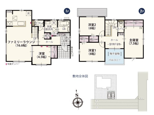 【間取り】 | 2階居室は二面採光で風通しのいい間取り。洗面脱衣所からも2階へのアクセスがしやすく家事の負担を軽減します忙しい毎日に嬉しい動線です。