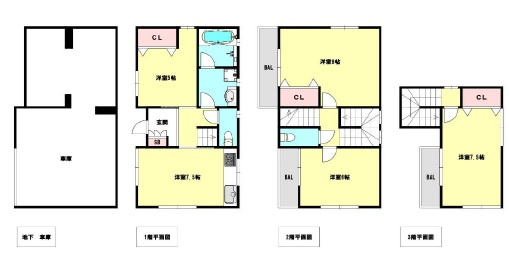 西宮市一ヶ谷町　中古戸建の間取り