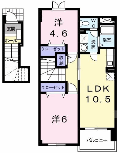2階の間取りになります。（反転のタイプもあります）