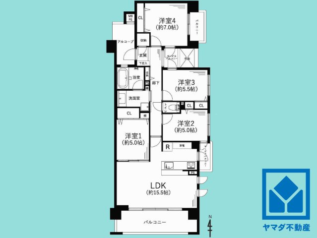 ザ・ガーデネスクシティコムズ館の間取り|4LDK、専有面積90.16平米、バルコニー面積18.42平米、8階建て5階部分の南東角住戸。2026年4月上旬リフォーム済の大変綺麗なお部屋で、即ご入居いただけます。