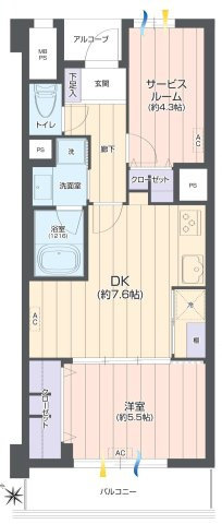 【間取り】 | ライオンズマンション淵野辺 | 1SDKは、キッチン、居室、サービスルームとダイニングを備えた素敵な間取りです。食事やくつろぎの空間を分け、収納や趣味のスペースも確保できます。一人暮らしでも、より快適で充実した生活を送れるでしょう。