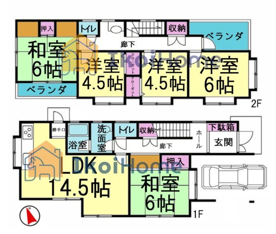 明石市大久保町西島　中古戸建の間取り|●年中無休：当日予約可●2階4部屋ございます！和室もあります！全室南西向きで明るいです。
