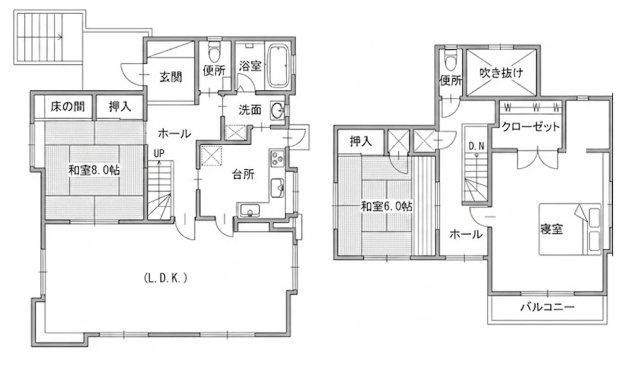 南側開放感のある庭あり　朝谷町　中古戸建の間取り