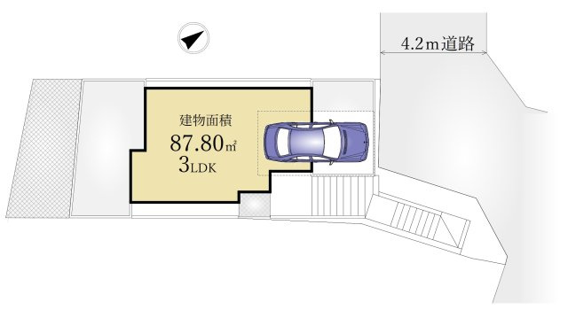 和光市下新倉4丁目の区画図|大切なお車を雨風から守るビルトインガレージ
大型車も駐車可能です