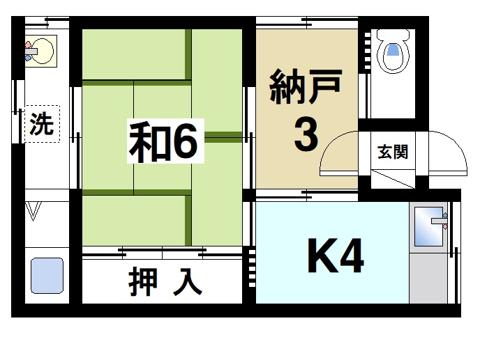豊田貸家（般若寺）の間取り|使いやすい間取りです