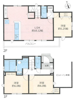 【間取り】 | 海老名市中野1丁目  1号棟 2期 | 3LDK　オール電化　南向きバルコニー　玄関カードキー　浴室乾燥機+窓　全居室収納　パントリー　リネン庫　2階LDK　LDK18.1帖