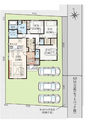 新築　太田市金山町2期　GRAFARE　１号棟	の区画図|1号棟　区画図　東側接道幅員約4ｍ
	
			
	
