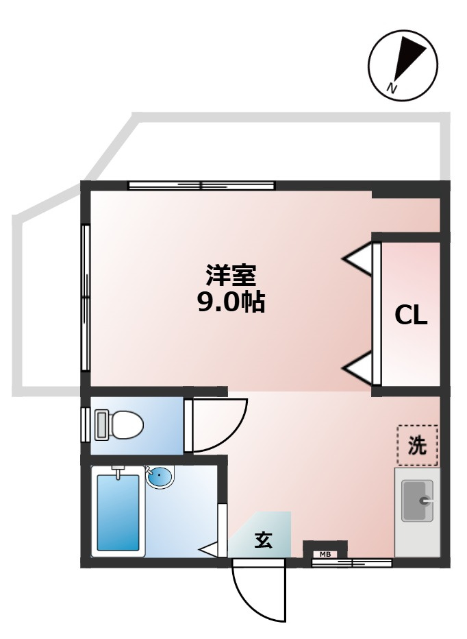 大塚マンション　角部屋　バストイレ別　2面バルコニーの間取り